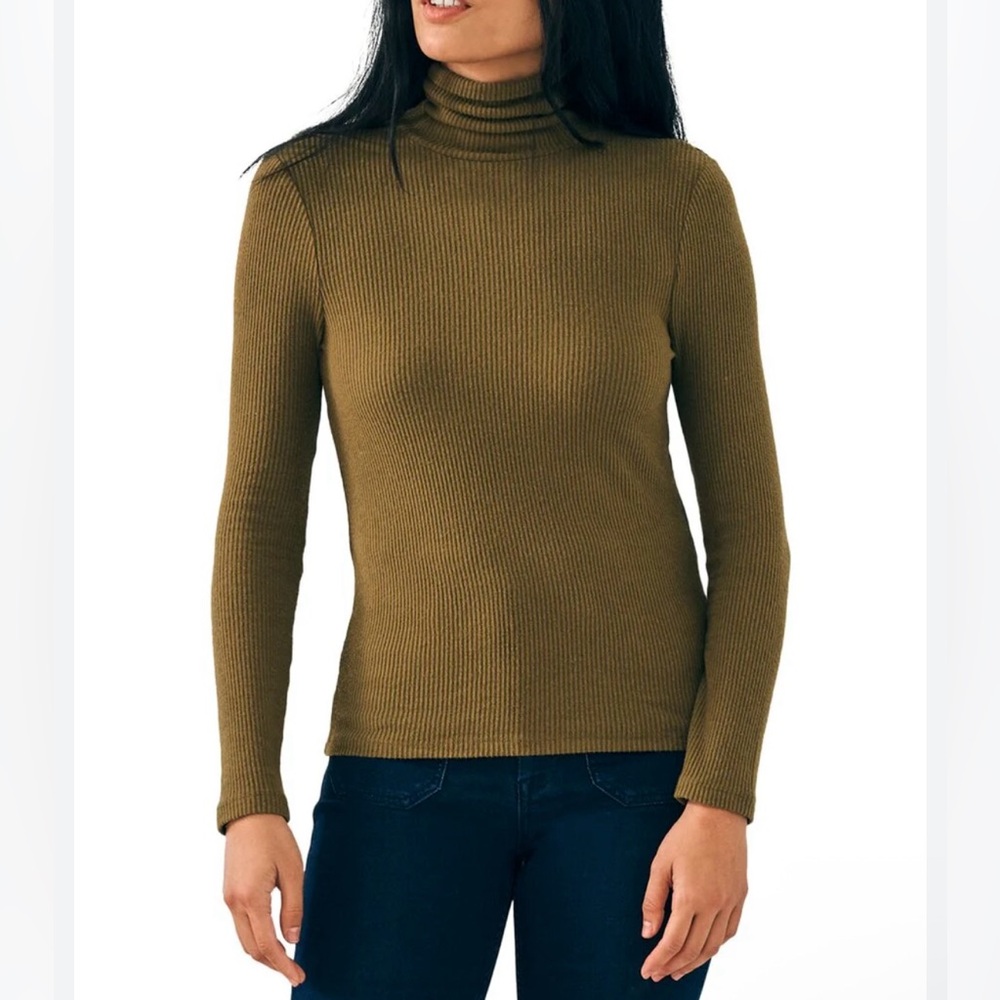 NWOT Faherty Legend Ribbed Turtleneck Viscose Blend Olive Green Granola XS